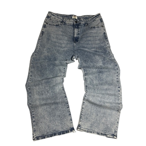 Unbranded Denim - Acid Wash Wide Leg Jeans Light Blue High Waisted Size 14 Relaxed Fit Denim